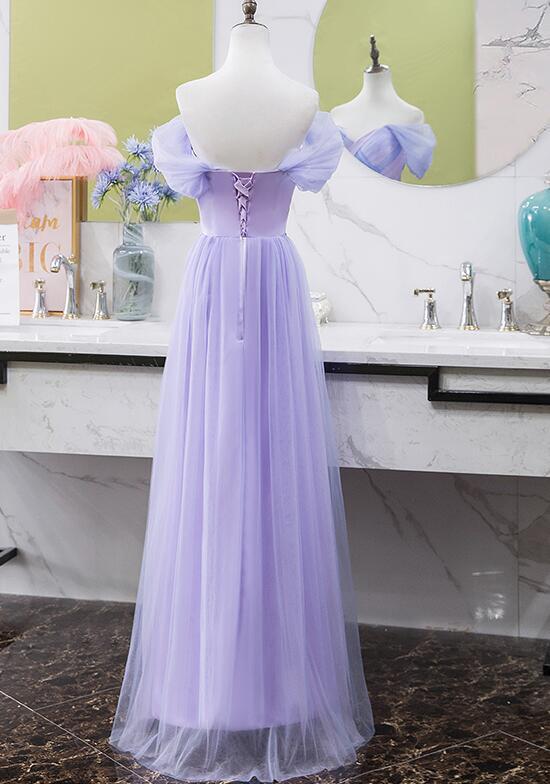 Light Purple Tull Off Shoulder Long Wedding Party Dress, Tulle Prom Dress cg12302