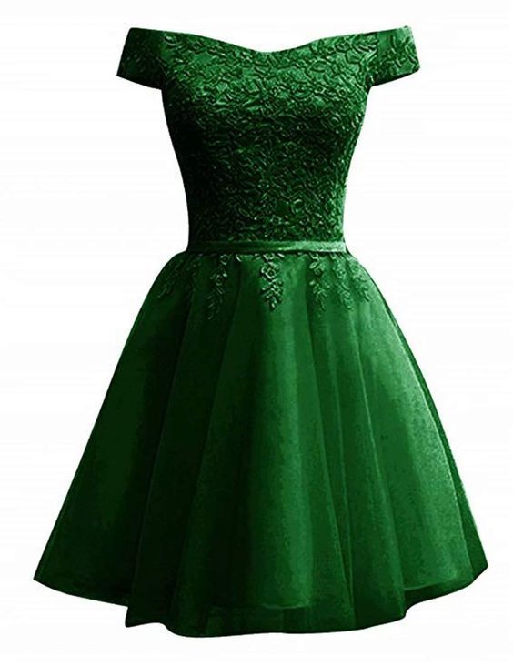 Green Off The Shoulder Lace Homecoming Dress cg12314