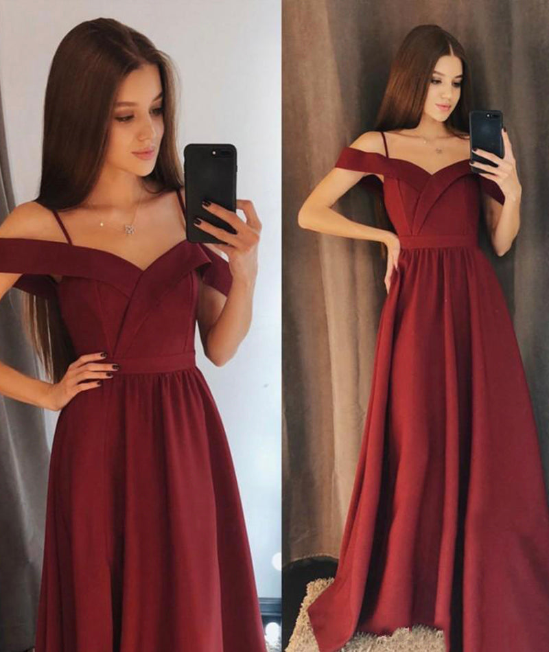 BURGUNDY SATIN LONG PROM DRESS SIMPLE EVENING DRESS cg12334