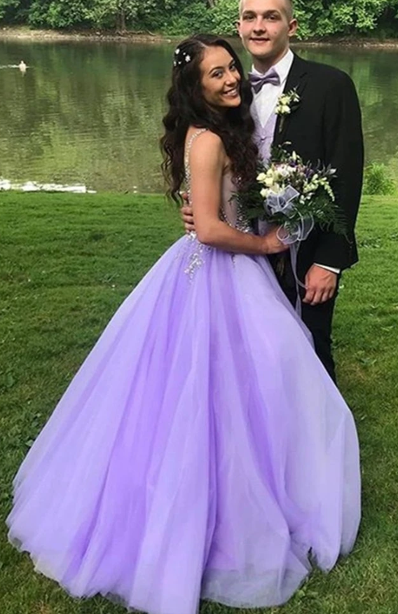 Gorgeous V Neck Beaded Purple Long Prom Dress cg12384