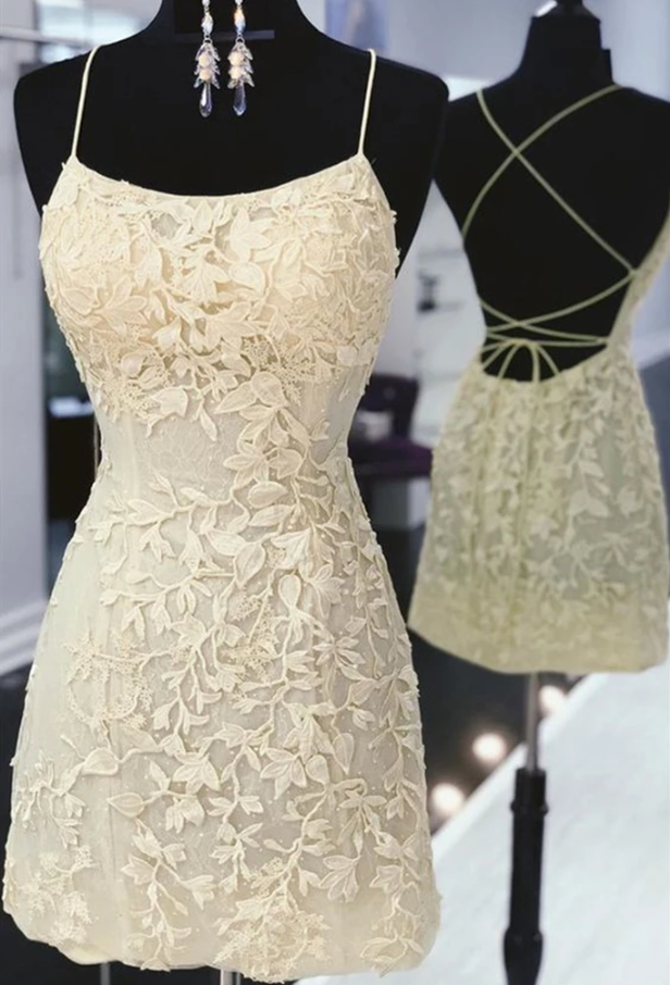 Yellow Lace Formal Graduation Homecoming Dress cg12385