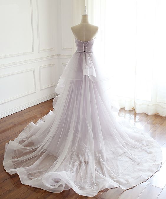 Sweetheart neck light lavender tulle long beaded evening dress Prom Dresses cg12413