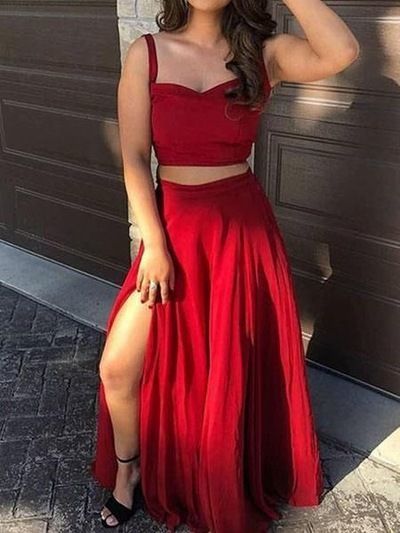 Sexy Two Piece Red Prom Dresses cg12415