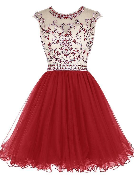 Red Tulle Homecoming Dress,Beading Homecoming Dresses cg12417