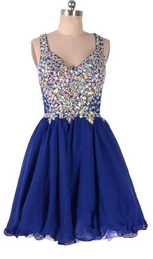 Royal Blue Homecoming Dresses Zippers Sleeveless Tulle Rhinestone Above-Knee cg12435