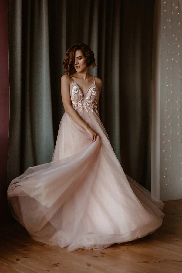 New Arrival Spaghetti Straps A Line Slit Flowers Evening Dresses prom dress cg12448