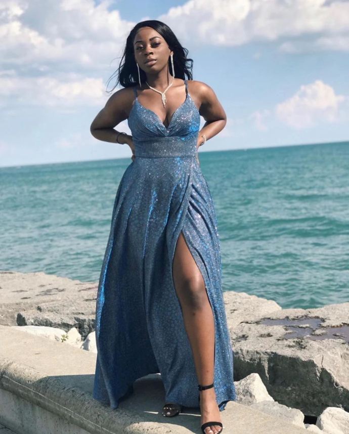 V-Neck Prom Dresses,A-Line Charming Formal Prom Dress With Slit cg12489