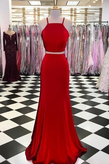 Simple Two Piecesevening Dress, Burgundy Long Prom Dress cg12509