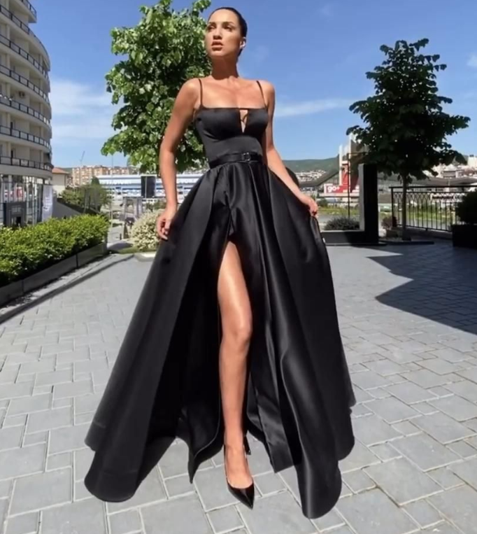 A Line Long Prom Dresses black Evening Dress cg12580