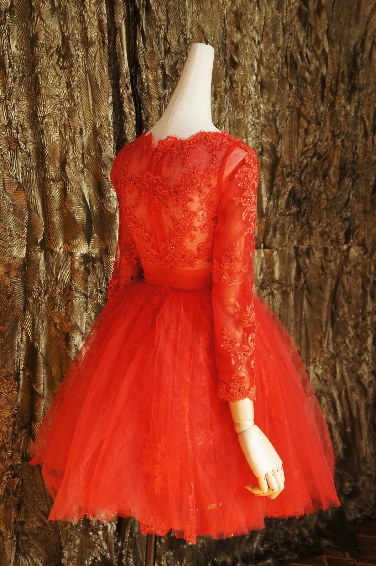 Red lace dress red tulle lace short homecoming dress cg12588