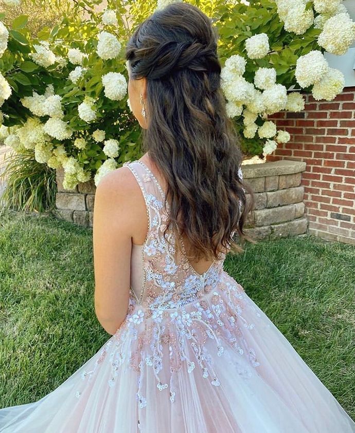 Sexy V-Neck Appliques A-Line Prom Dresses, Evening Dress Prom Gowns, Formal Women Dress,Prom Dress cg12609