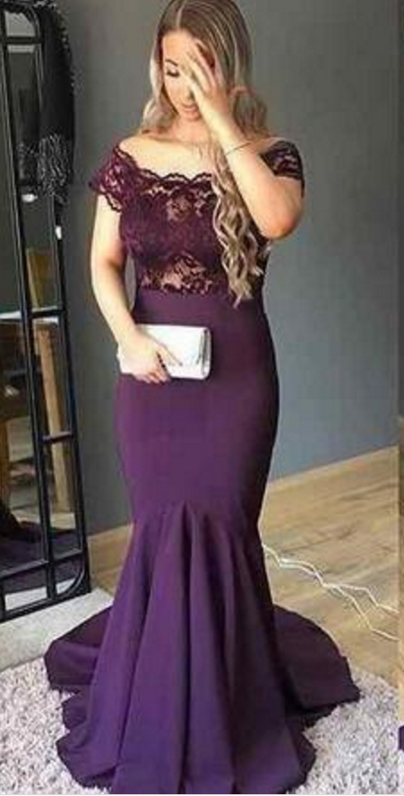 Purple Country Prom Dress Scoop Lace Satin Mermaid Party Gown Formal Evening Party Dress cg12649