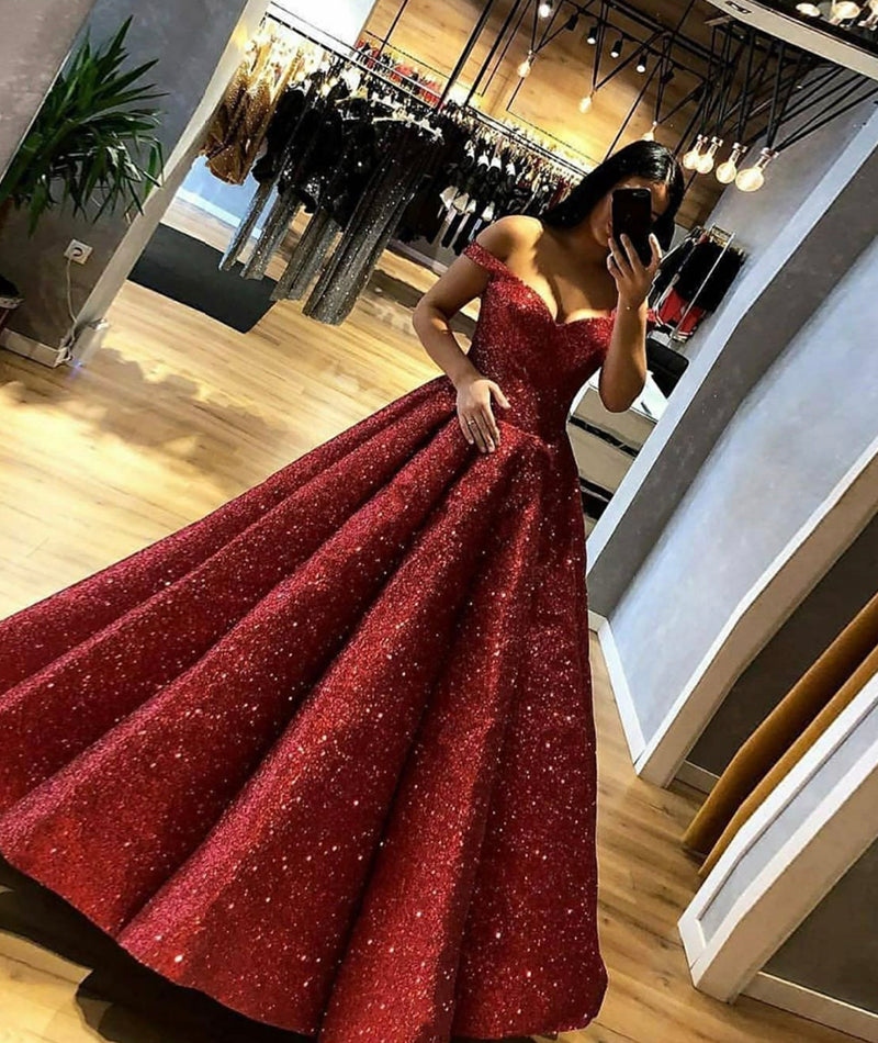 BURGUNDY SEQUINS LONG PROM GOWN FORMAL GOWN cg12657