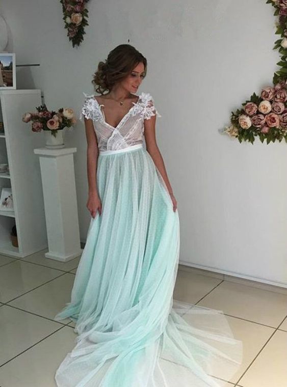 Prom Dresses Sexy V-neck Short Sleeve Evening Dress cg12672