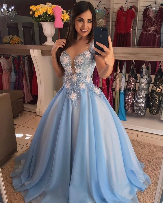 2020 Prom Dresses blue ball gown cg12674