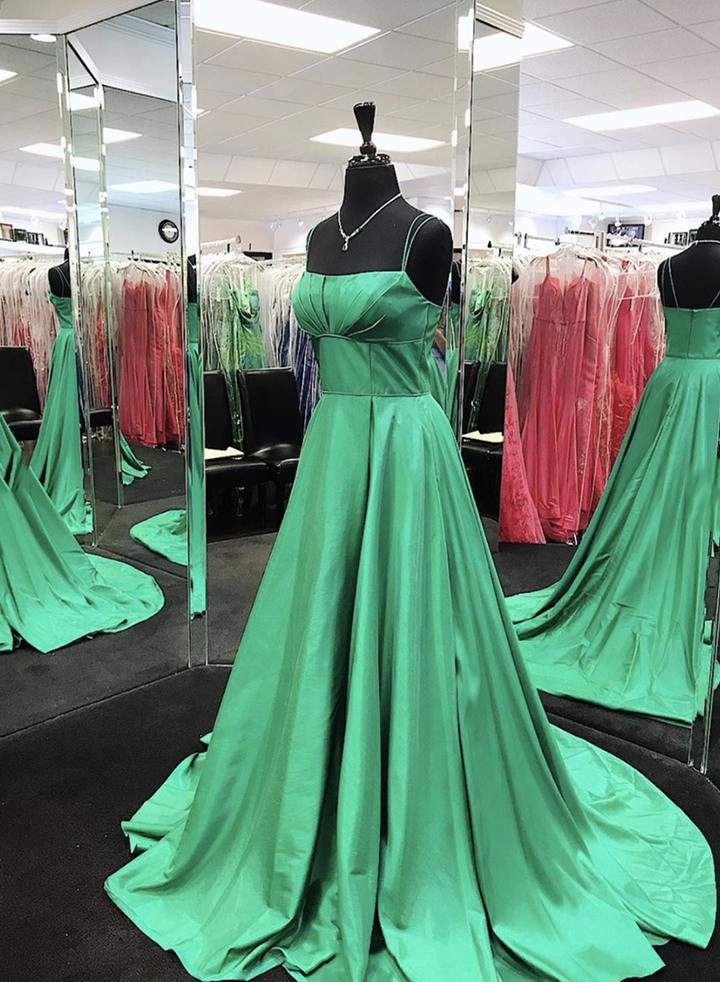 Green satin long prom dress simple evening dress cg12685