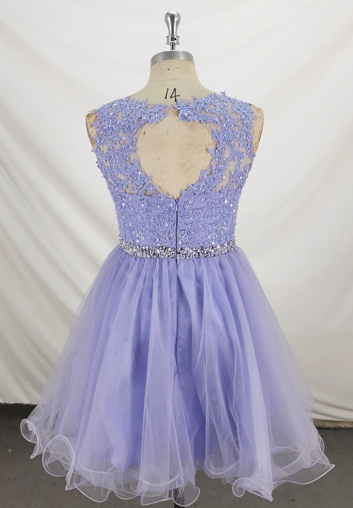 Lovely Lavender Tulle Short Handmade Party Dress, Knee Length Homecoming Dress cg12687