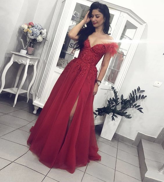 Burgundy lace tulle long prom gown party dress cg12702