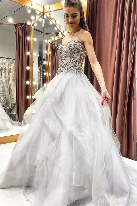 Sweetheart Ruffle Beading Appliques A Line Prom Dresses Ball Gowns cg12712