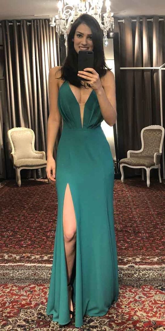 A-line V Neck Long Prom Dress, Sexy Prom Dress cg12722