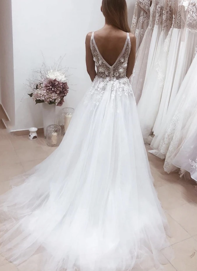 White v neck tulle lace long prom dress evening dress cg12741