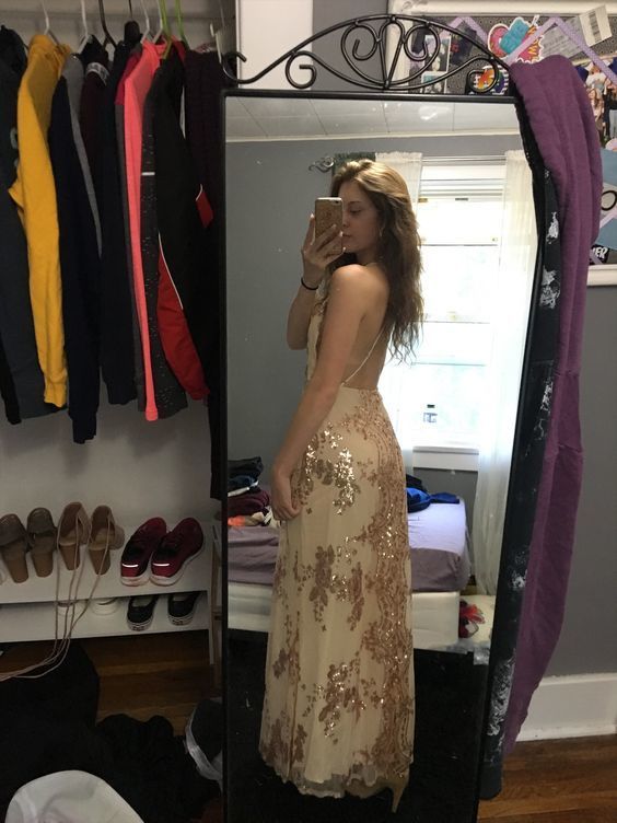 A-line V Neck Long Prom Dress, Open Back Prom Dress cg12745