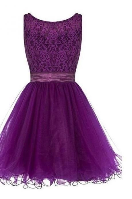 Elegant Purple A Line Lace Short Homecoming Dress cg12798