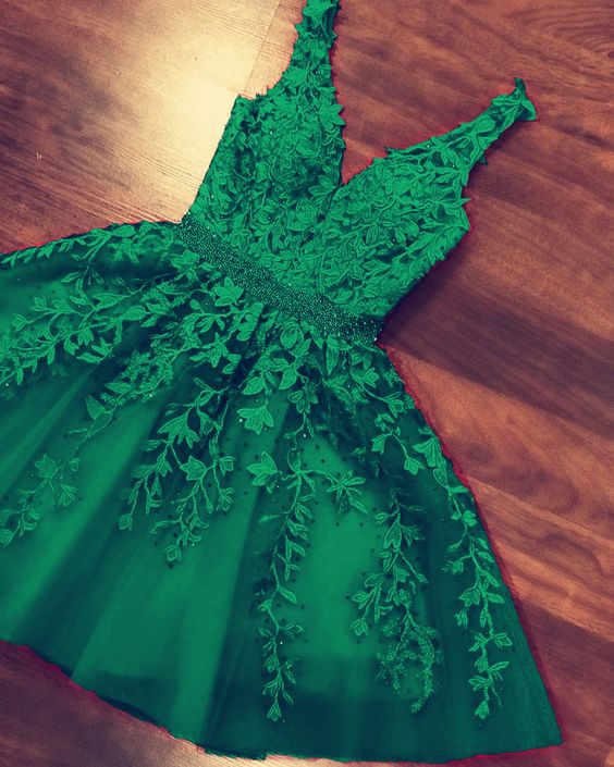 Short green homecoming dresses lace embroidery cg12799
