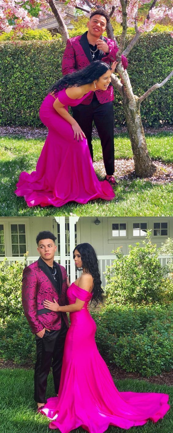 Long Prom Dresses Mermaid Two Piece Prom Dresses Cheap, Fuchsia Prom Dresses cg12811