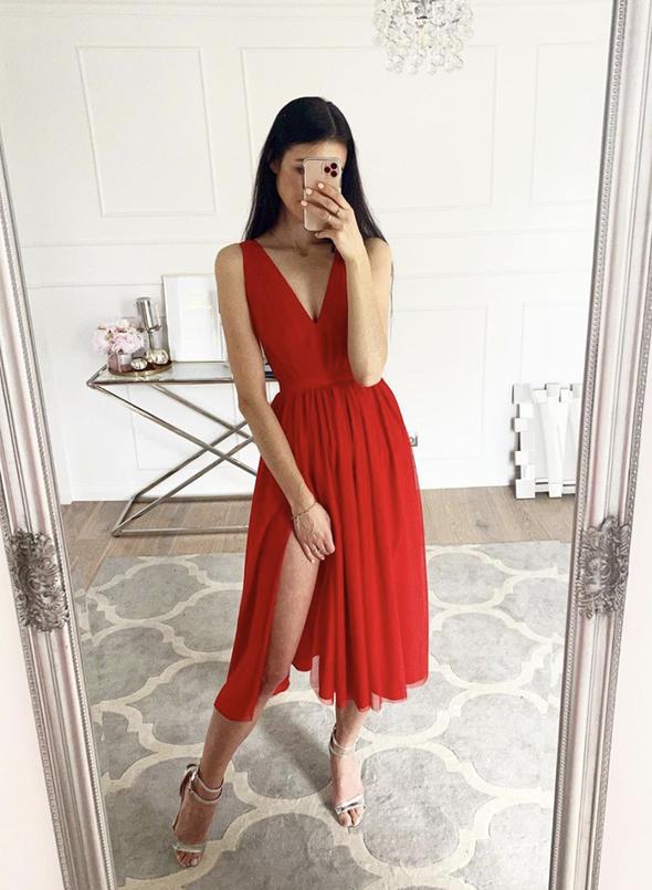 Red chiffon short prom dress cg12832