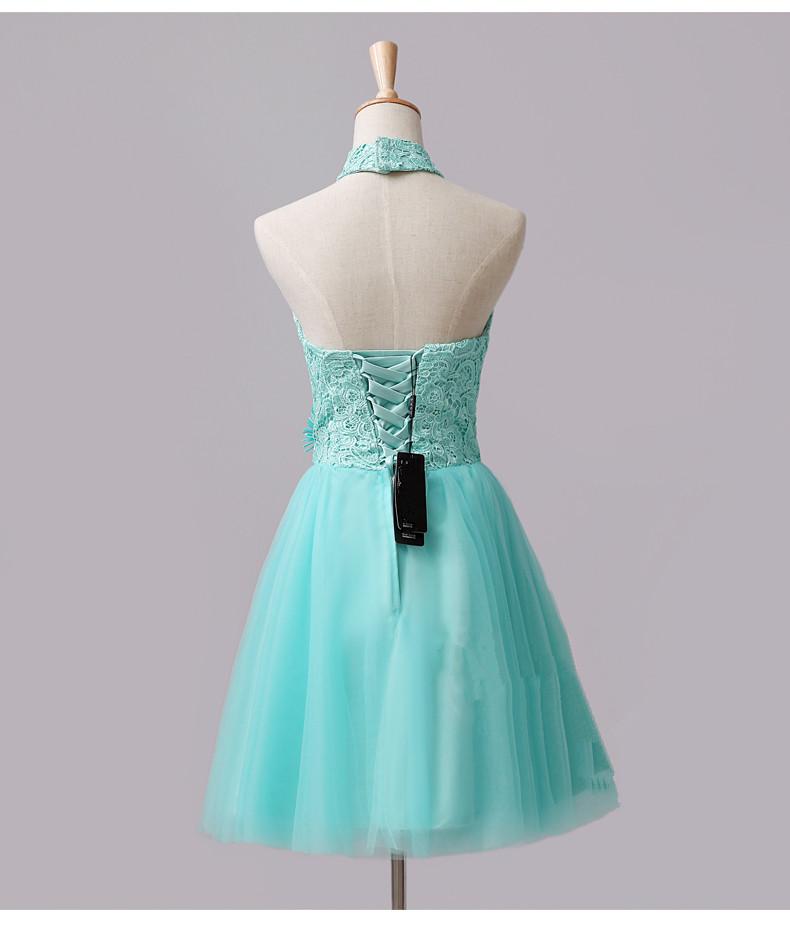 Cute Mint Halter Lace Flowers Homecoming Dresses cg12833