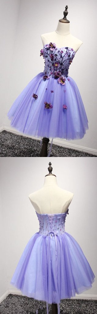 Lovely Purple Sweetheart Flowers Homecoming Dress cg12834