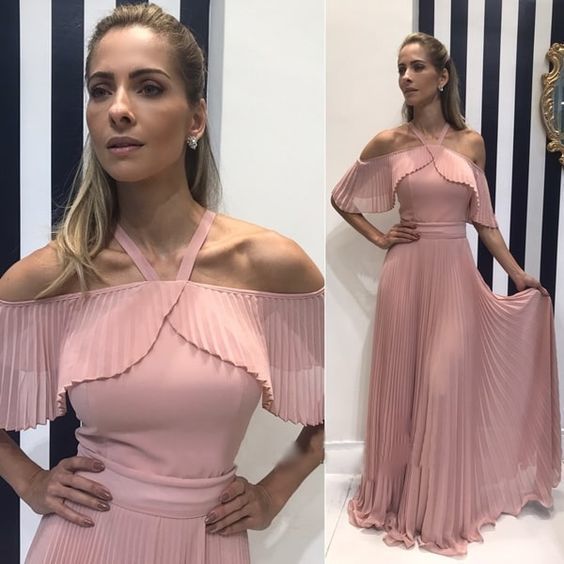 A-line pink chiffon prom dress cg12956