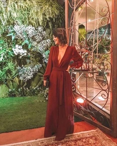 Deep V Neck Long Prom Dress , Long Sleeves Chiffon Prom Dress cg13062