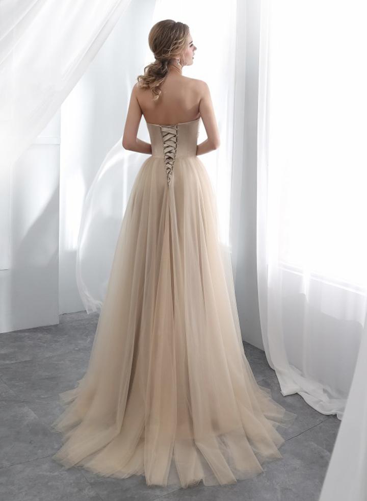 Champagne tulle long prom dress high quality evening dress cg13105