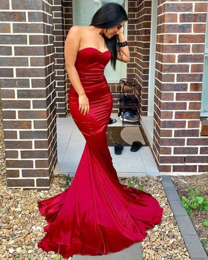 Sweetheart Red Mermaid Evening Dresses Satin prom dress cg13118