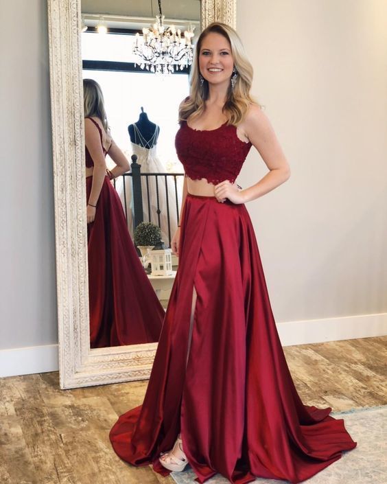 Gorgeous Two Piece Wine Red Long Prom Dress cg13153