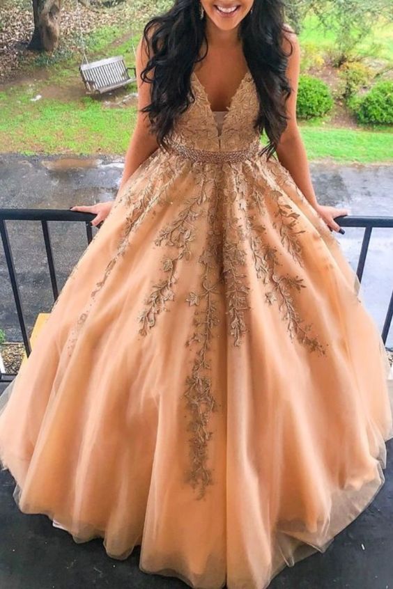 Gorgeous Gold Long Formal prom dress cg13156
