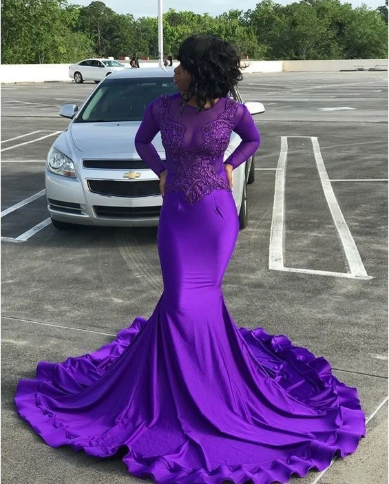 Simple purple Mermaid Satin prom Dress cg13188