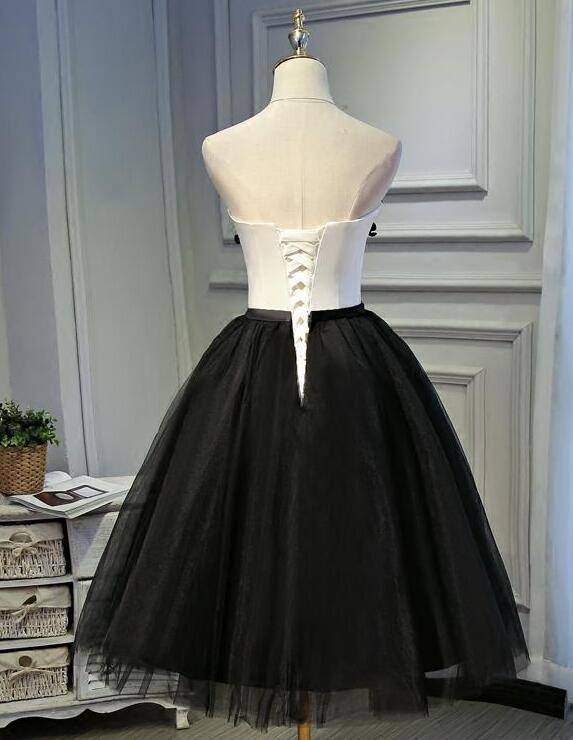 Black Tea Length Round Neckline Tulle Party Dress, Black Homecoming Dress cg13208