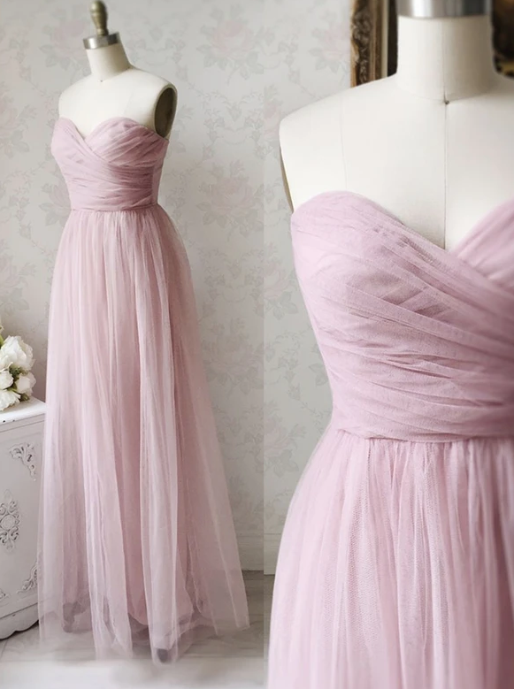 Pink tulle long A line prom dress pink evening dress cg13253