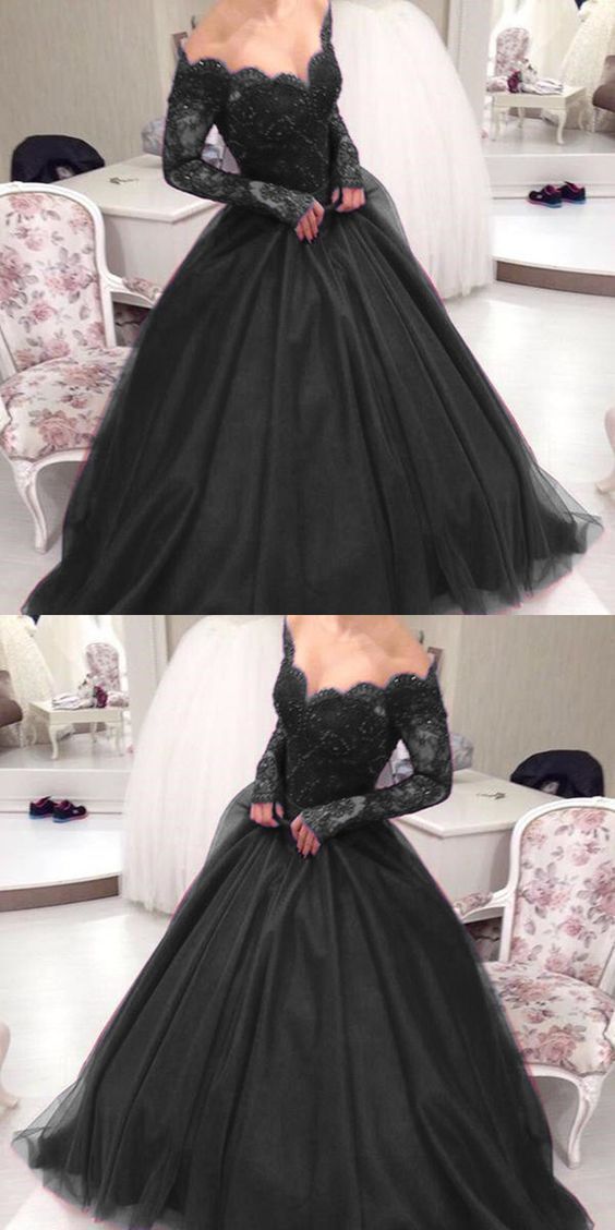 New Arrival Black Lace Ball Gown Quinceanera Dresses With Long Sleeve prom Dress cg13293