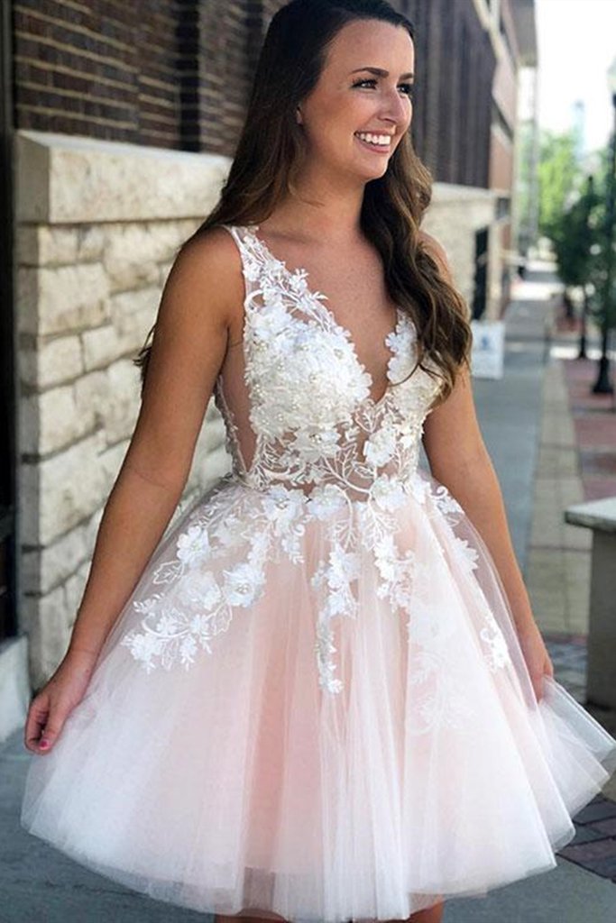 Short Pink Lace Formal Graduation Homecoming Dress cg13308