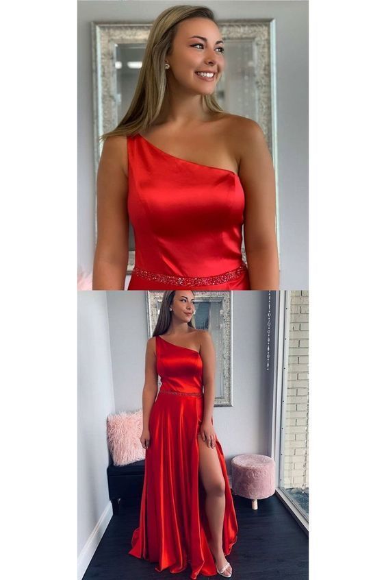 A-Line One-Shoulder Beaded Long Prom Dresses Formal Evening Gowns cg13334