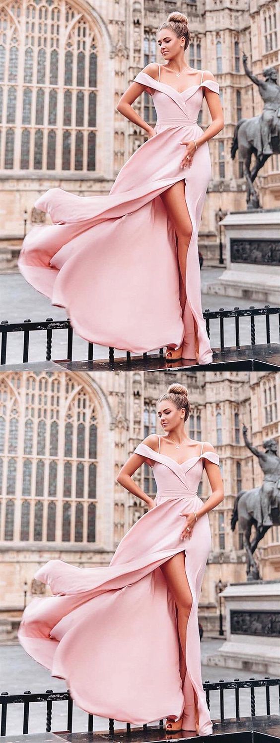 Off the Shoulder Pink Floor Length Prom Dresses Long, Pink Long Off Shoulder Bridesmaid Evening Dresses cg1335
