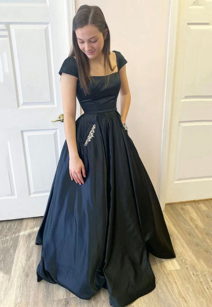 SATIN LONG PROM DRESS BLUE EVENING DRESS cg13373
