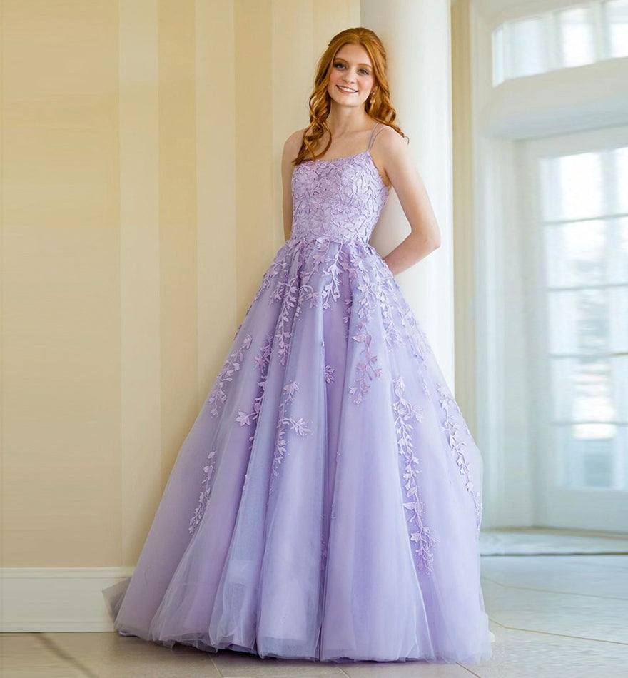 PURPLE LACE LONG PROM DRESS PURPLE EVENING DRESS cg13392