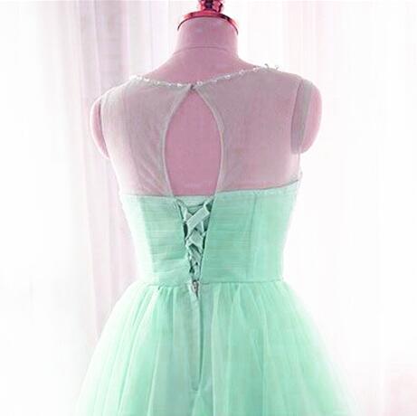 Mint Green Tulle Round Beaded Tulle Party Dress, Short Homecoming Dress cg13443
