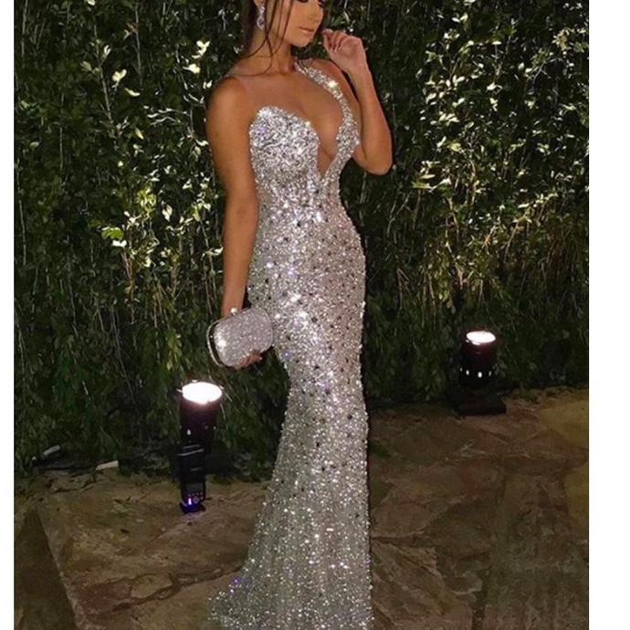 crystal prom dresses 2020 sheer crew neckline mermaid sparkly formal dresses arabic party dresses cg13460