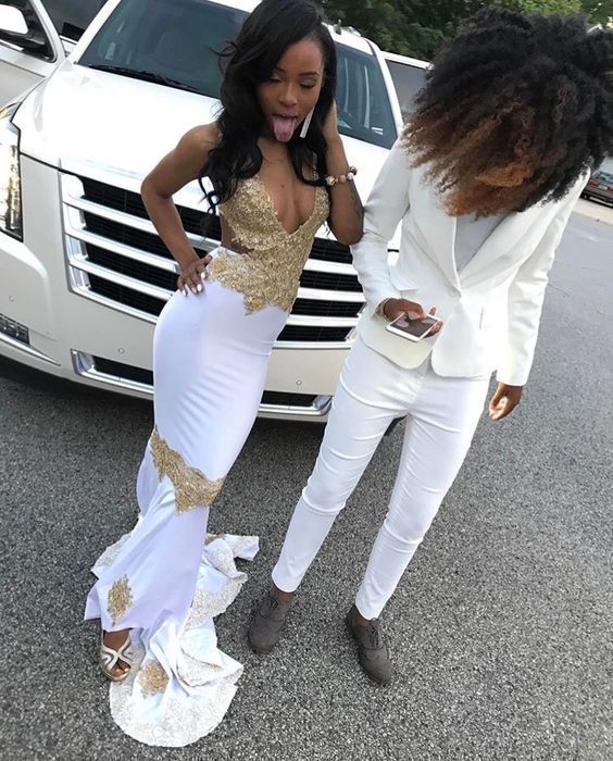 White Spaghetti Strap With Appliques Prom Dress cg13468